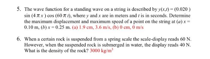 Solved 5. The wave function for a standing wave on a string | Chegg.com
