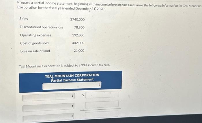 Solved Prepare a partial income statement, beginning with | Chegg.com