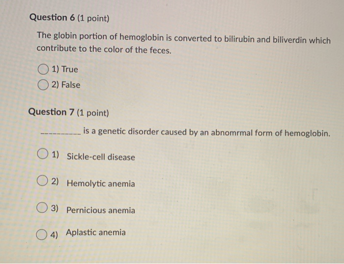 Solved The Globin Portion Of Hemoglobin Is Converted To | Chegg.com