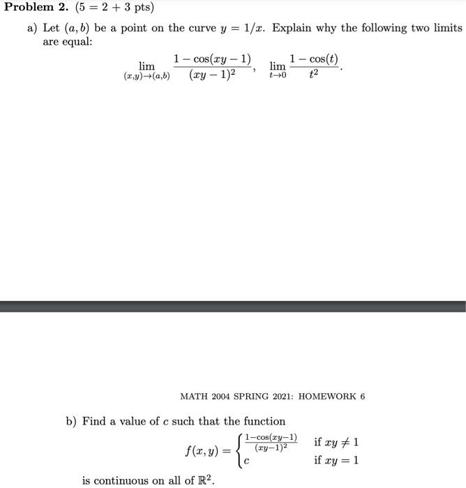 Solved Problem 2. (5 = 2 + 3 pts) a) Let (a,b) be a point on | Chegg.com