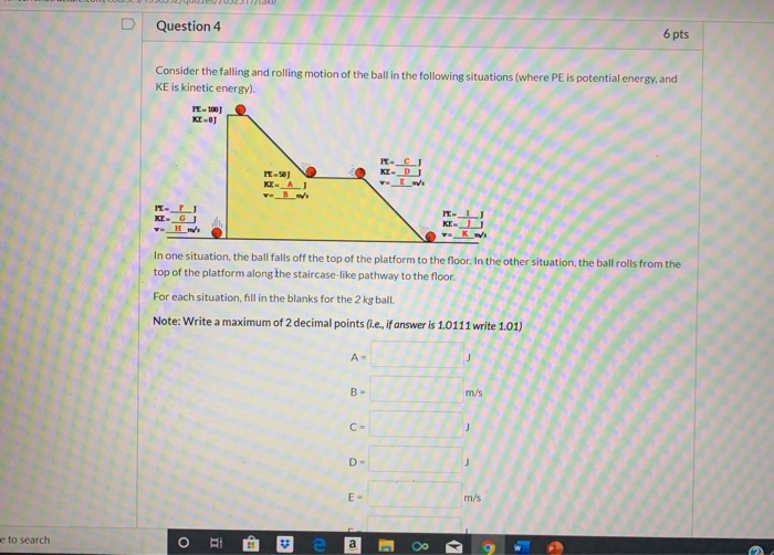 Solved 6 pts Question 4 Consider the falling and rolling | Chegg.com