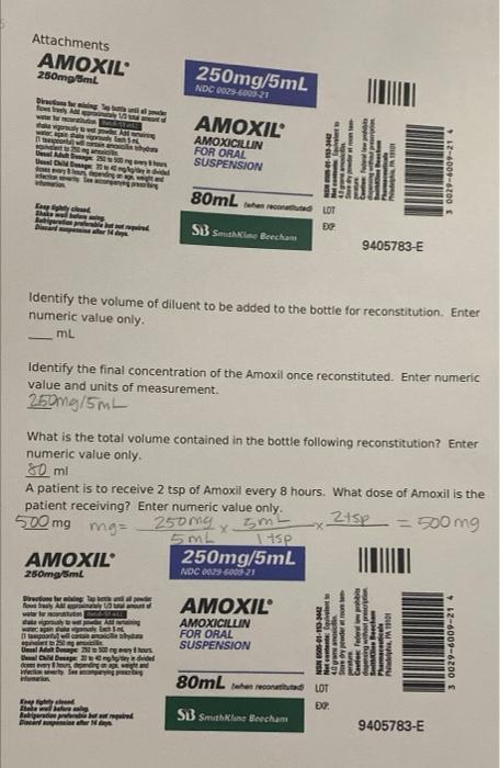 Solved Attachments AMOXIL 250mg/5mL Din forming b fos tras | Chegg.com