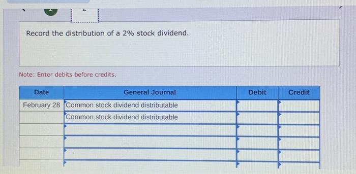 Solved \r\nRecord the declaration of a \2 stock dividend. | Chegg.com