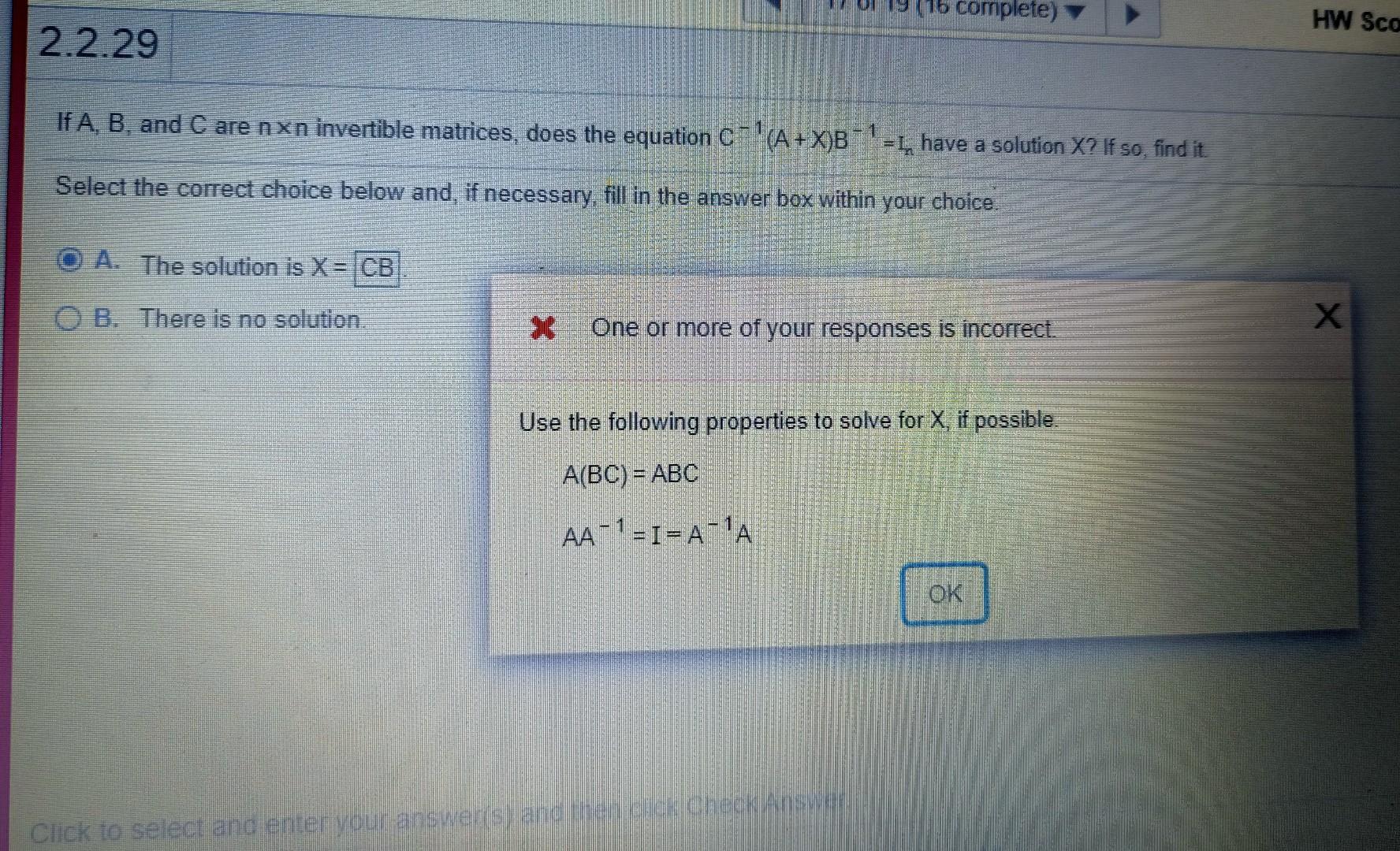 Solved 16 complete) HW Sco 2.2.29 If A, B, and C are nxn | Chegg.com