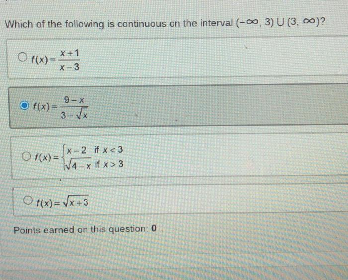 Solved Which of the following is continuous on the interval | Chegg.com