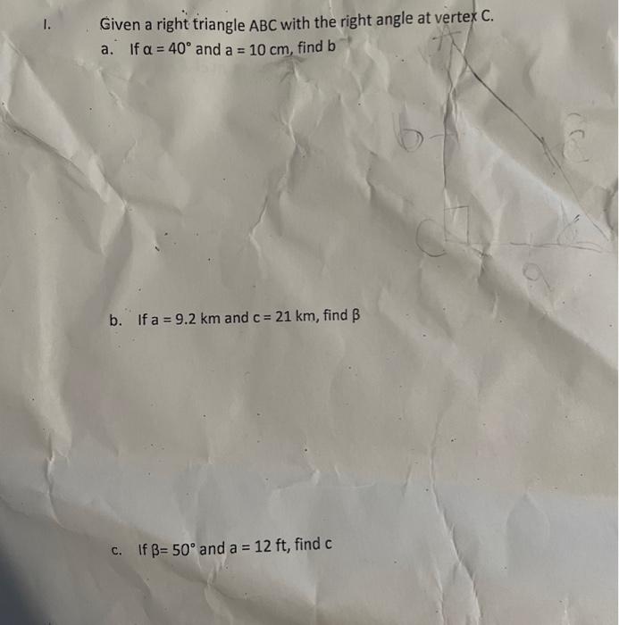 Solved Please answer all of these using a Right Triangle ABC | Chegg.com