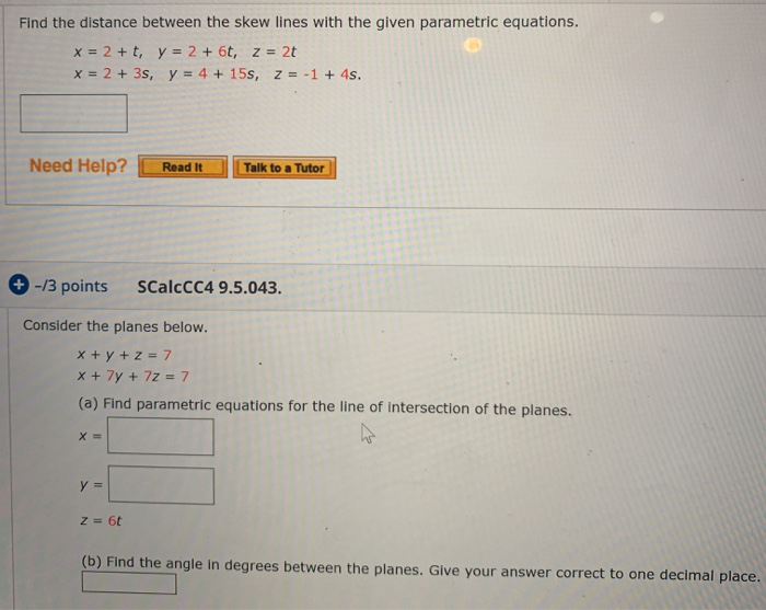 Solved Find The Distance Between The Skew Lines With The | Chegg.com