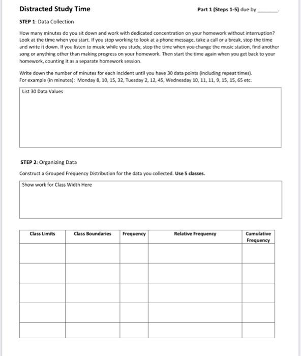 Solved Distracted Study Time Part 1 (Steps 1-5) due by STEP | Chegg.com