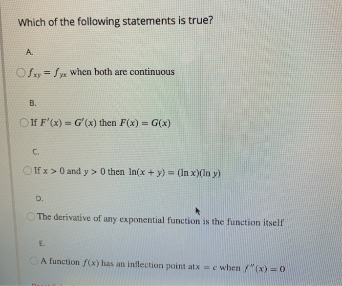 Solved Which Of The Following Statements Is True A O Fx Chegg Com
