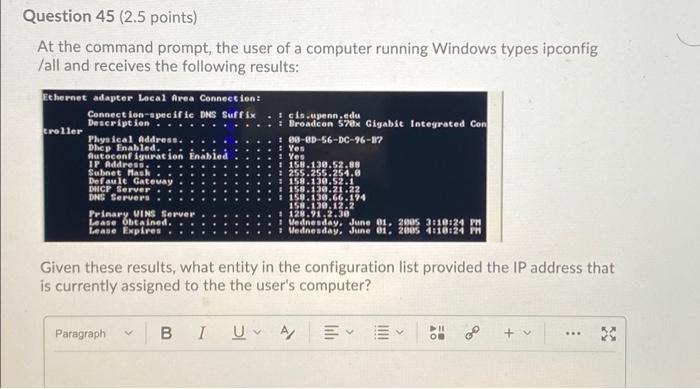 Solved Question 44 (2.5 points) At the command prompt, the | Chegg.com