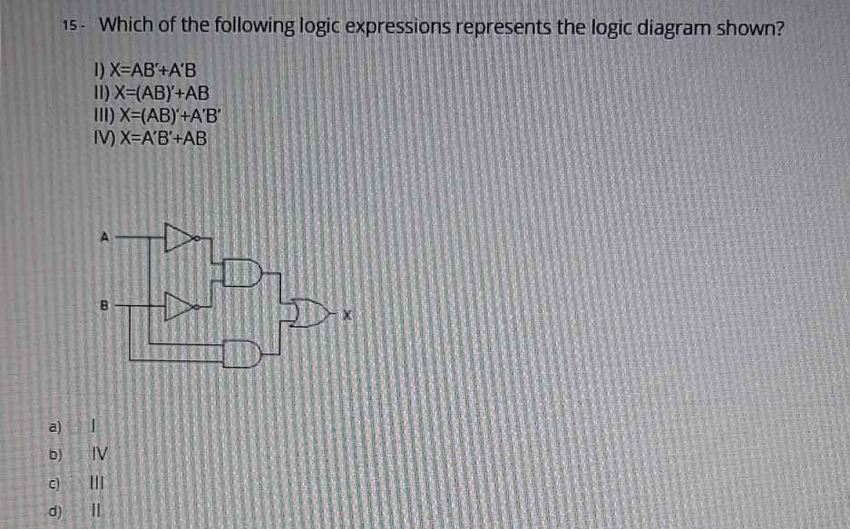 Solved 15. Which Of The Following Logic Expressions | Chegg.com