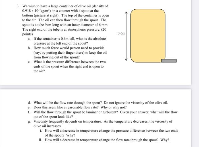 Solved 0.6m 3. We wish to have a large container of olive
