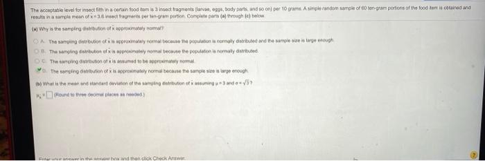 Solved The scopale level for insectim in a certain food | Chegg.com