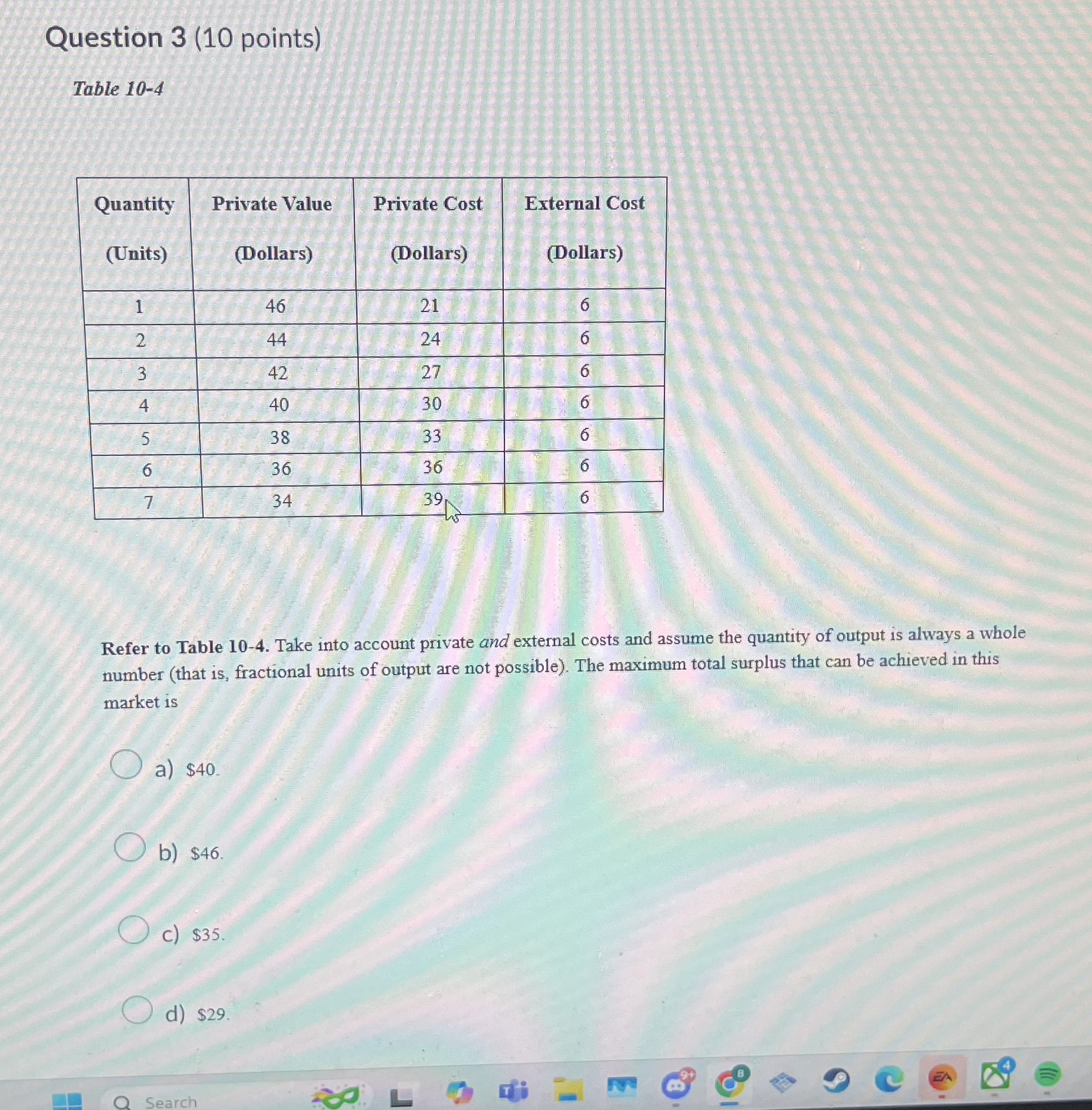 Solved Question 3 (10 ﻿points)Table | Chegg.com