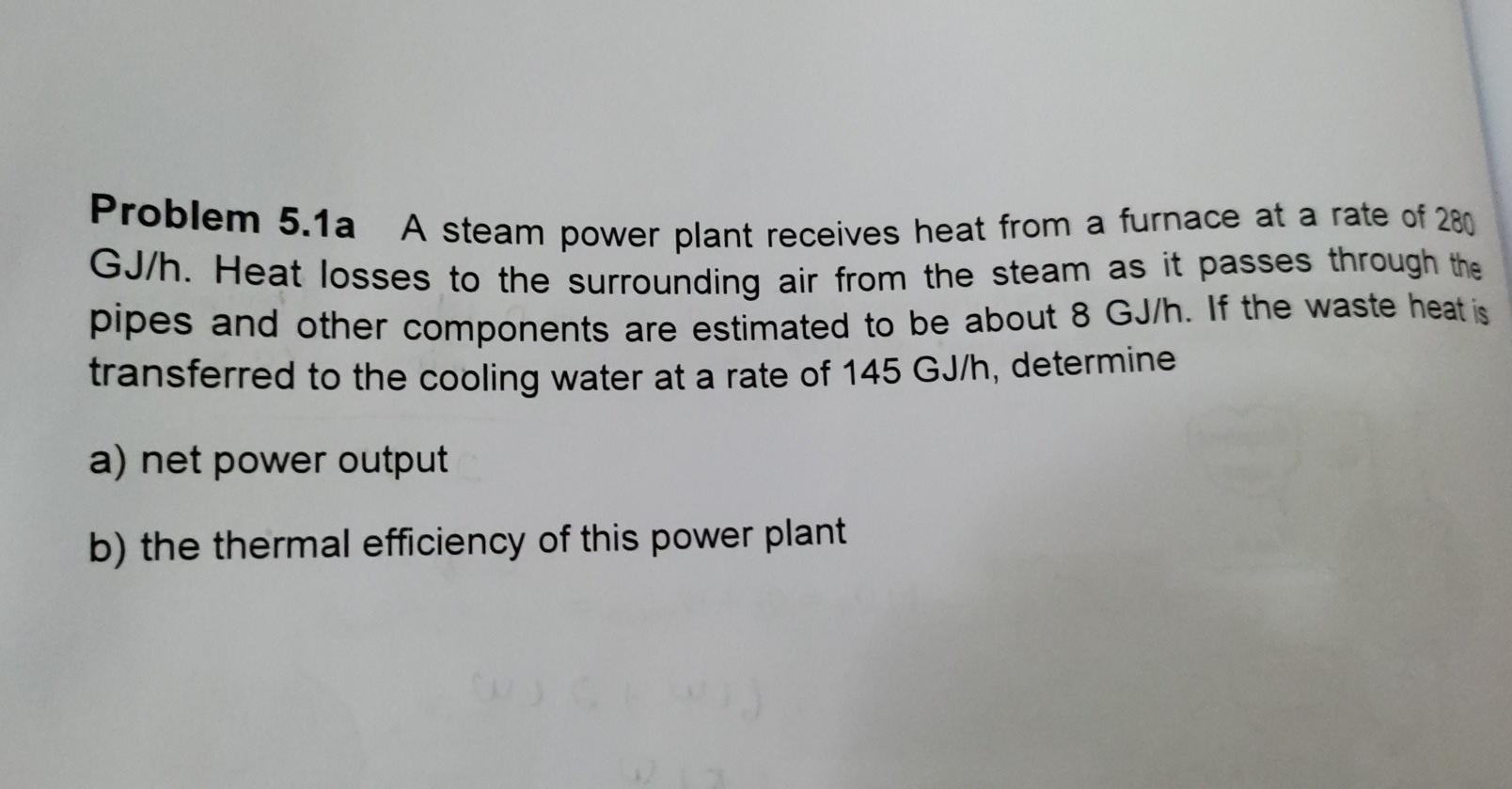 Solved Problem 5.1a A Steam Power Plant Receives Heat From A | Chegg.com