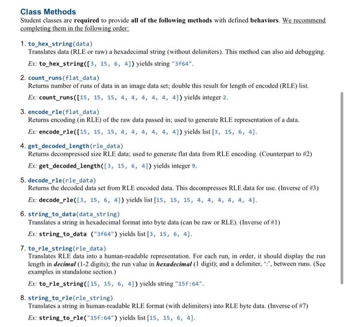 Solved Class Methods Student classes are required to provide | Chegg.com