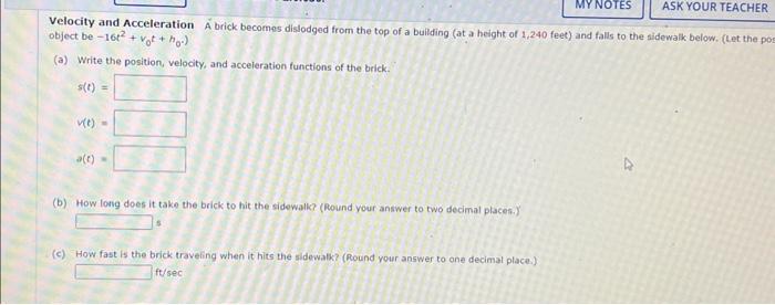 Solved Velocity And Acceleration A Brick Becomes Dislodged 