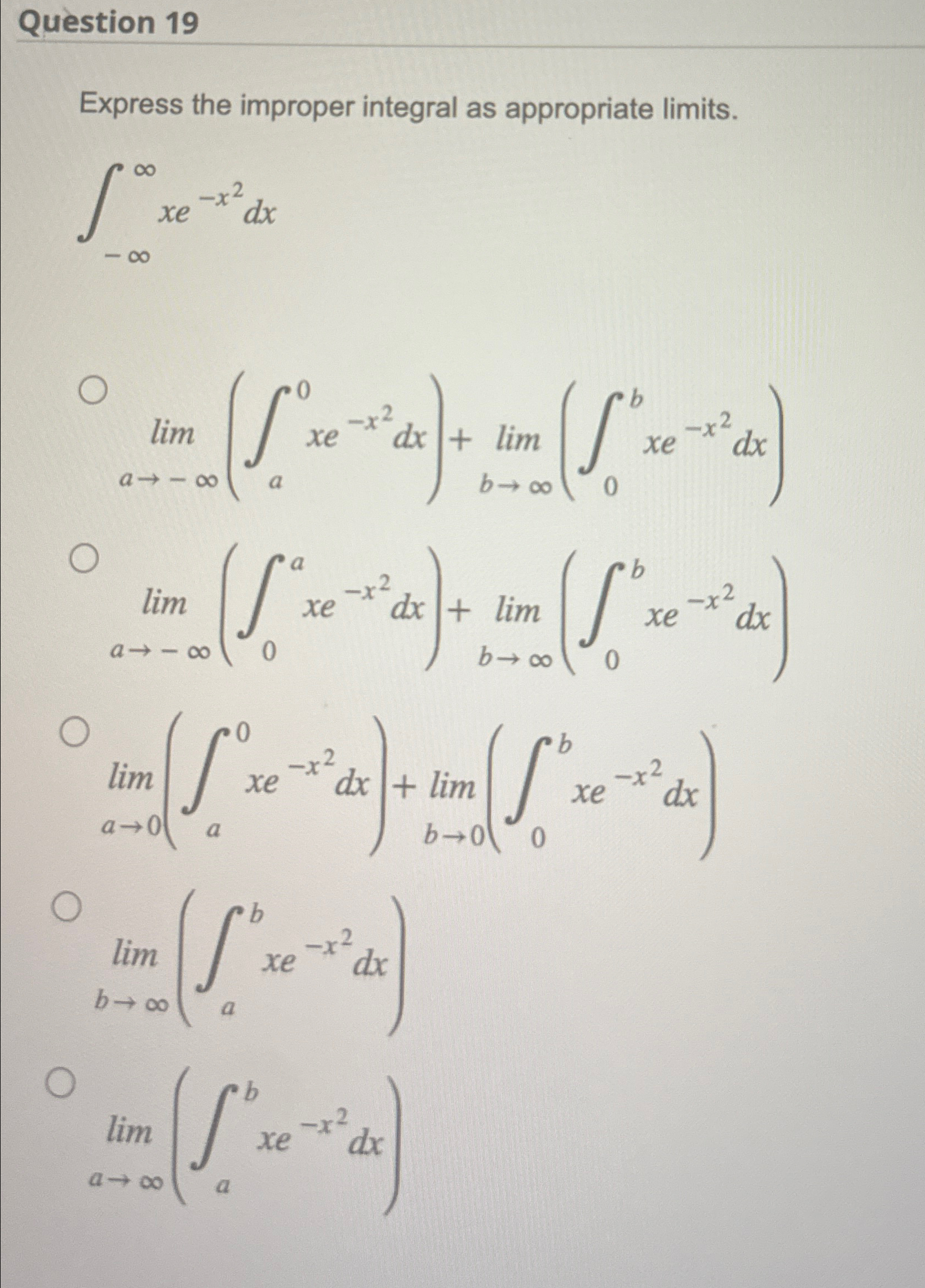 Solved Question 19Express the improper integral as | Chegg.com