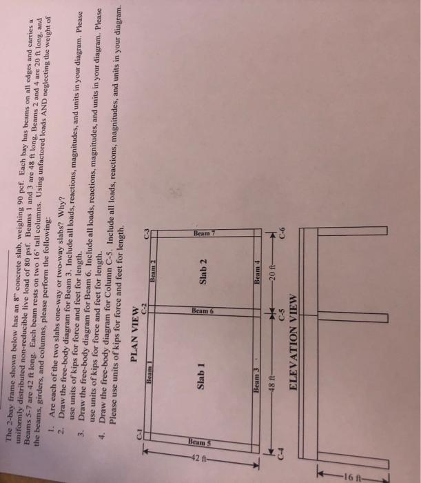 The 2-bay frame shown below has an \( 8^{\prime \prime} \) concrete slab, weighing 90 pef. Each bay has beams on all edges an