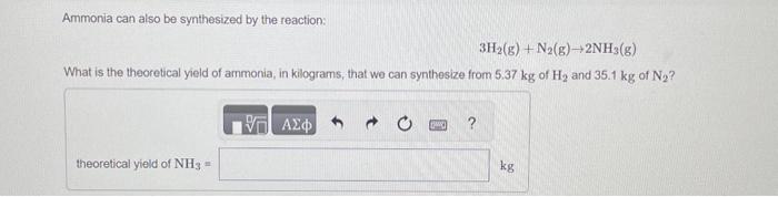 Solved Ammonia Can Also Be Synthesized By The Reaction: 3H2( | Chegg.com