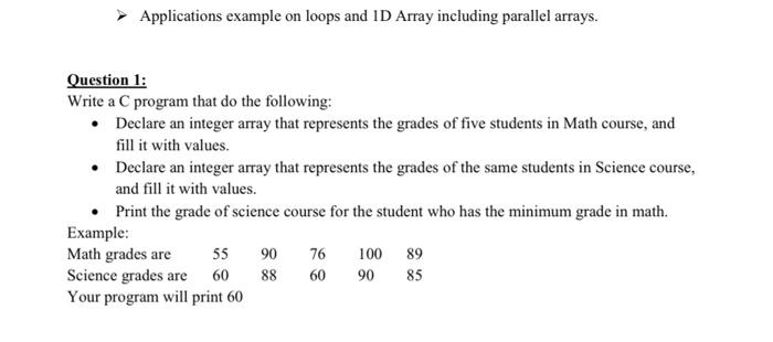 Solved Applications example on loops and ID Array including | Chegg.com