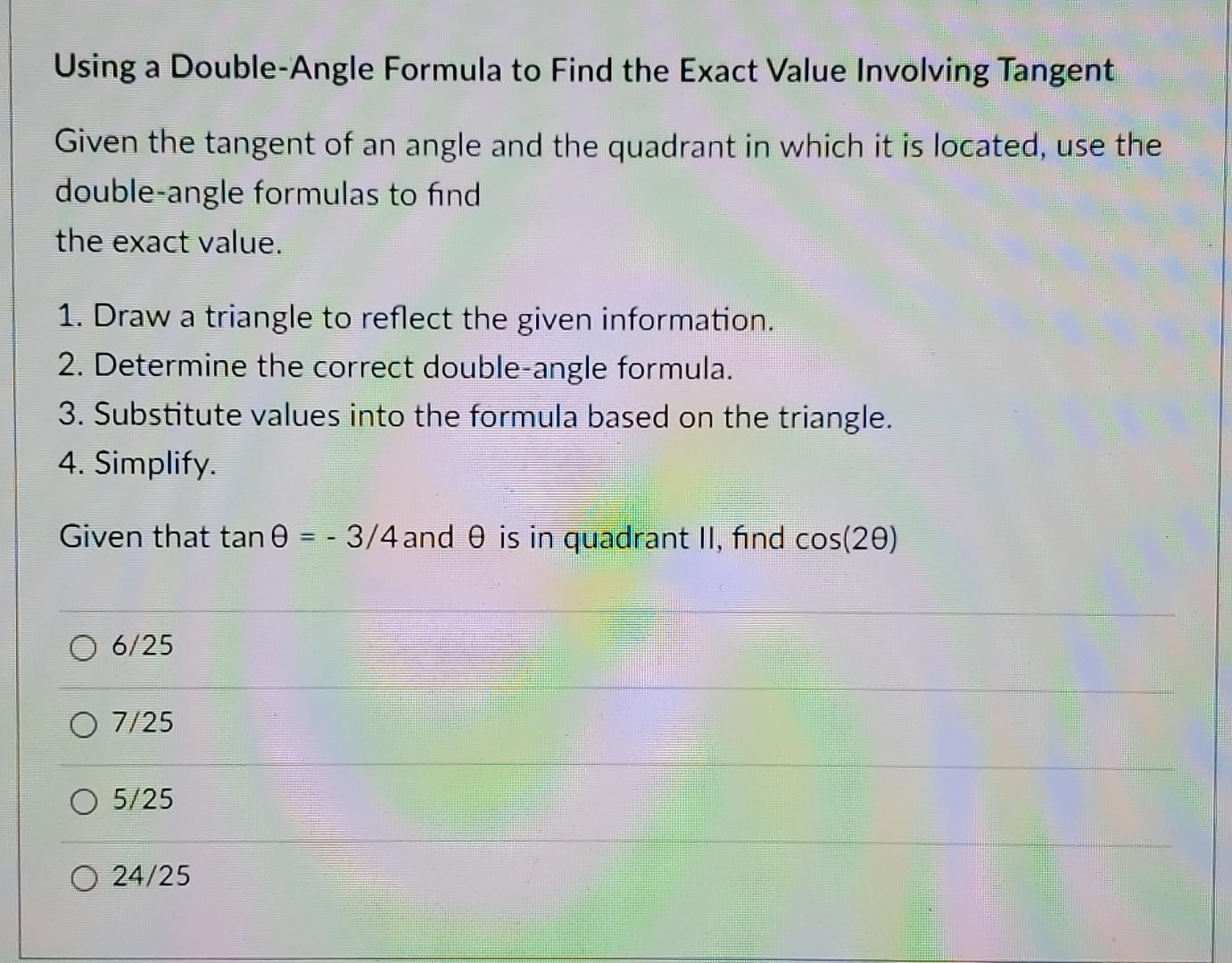 Solved Using A Double Angle Formula To Find The Exact Value Chegg Solved Using A Double Angle Formula To Find The Exact Value Chegg