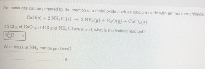 Solved Ammonia gas can be prepared by the reaction of a | Chegg.com