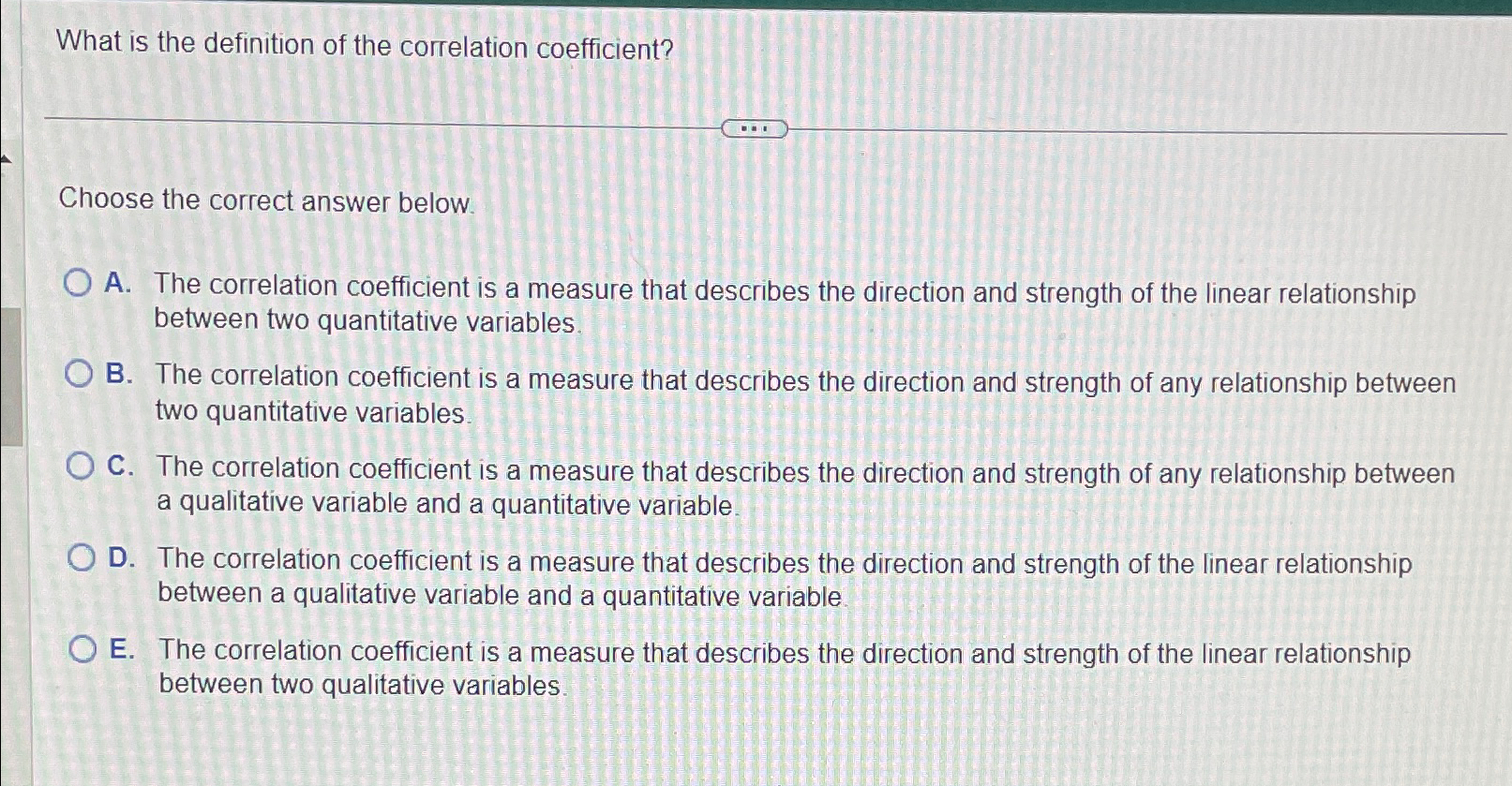 Solved What is the definition of the correlation | Chegg.com