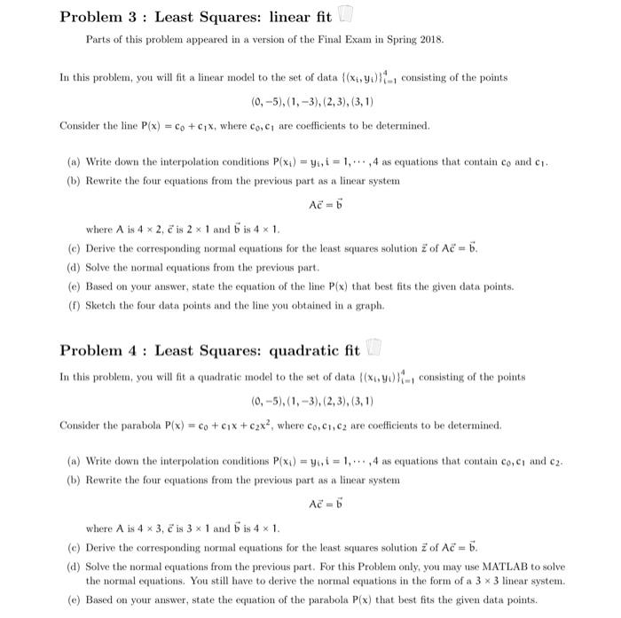 Solved Problem 3 : Least Squares: linear fit Parts of this | Chegg.com