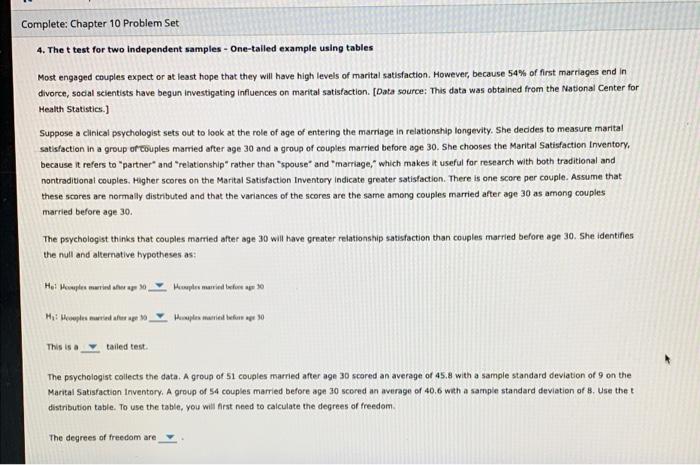 Solved Complete: Chapter 10 Problem Set 4. The t test for | Chegg.com