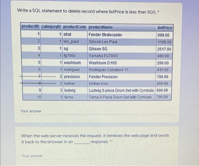 Solved Write a SQL statement to delete record where | Chegg.com