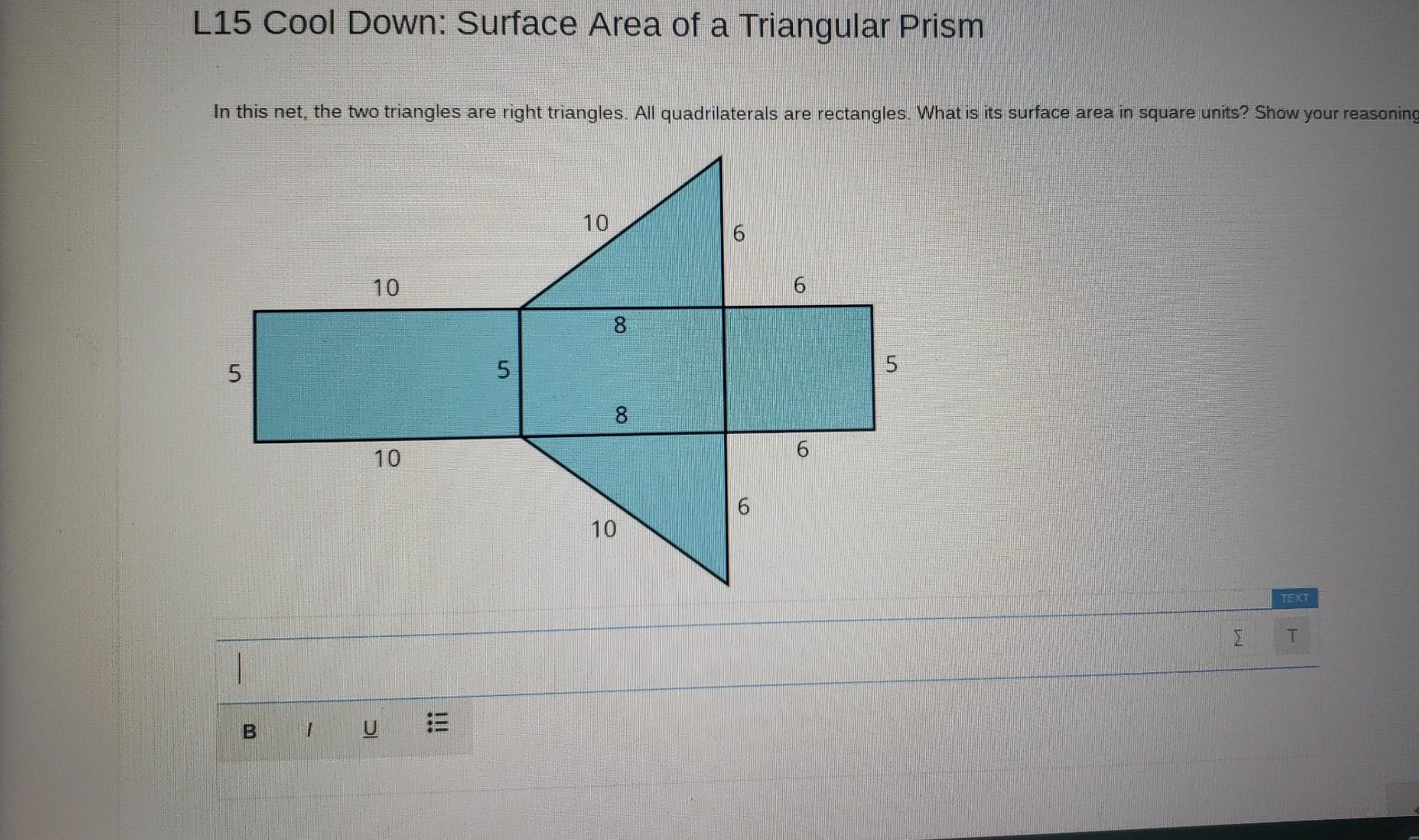 Solved L15 Cool Down: Surface Area of a Triangular Prism In | Chegg.com