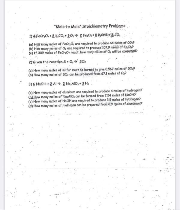 Solved Period Name STOICHIOMETRY WORKSHEET (MOLEMOLE) 1.