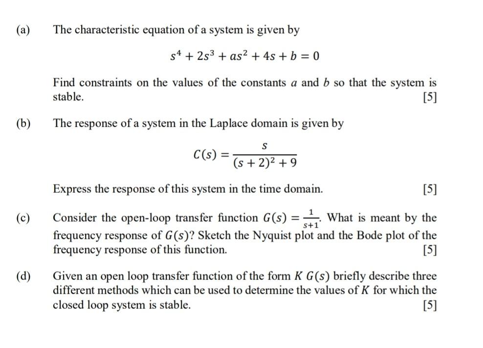 Solved (a) The characteristic equation of a system is given | Chegg.com