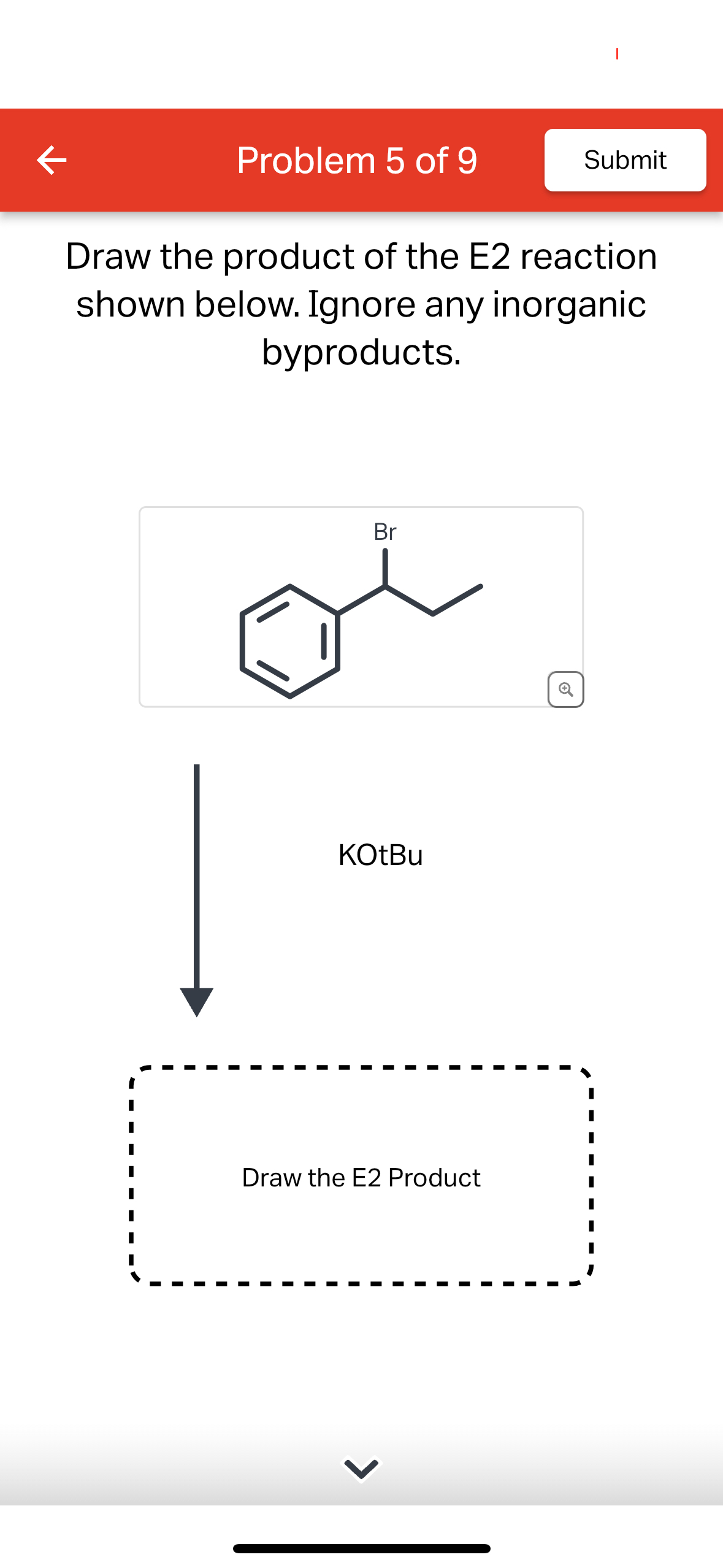 Solved Problem 5 ﻿of 9Draw the product of the E2 ﻿reaction | Chegg.com