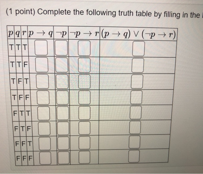 Solved (1 point) Complete the following truth table by | Chegg.com
