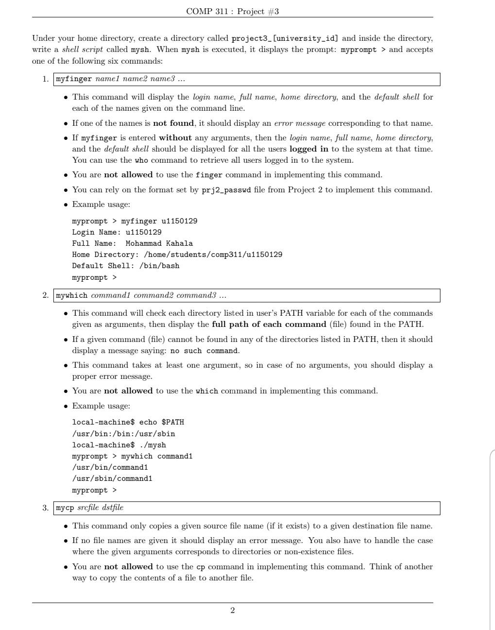 Solved COMP 311 : Project #3 Under your home directory, | Chegg.com