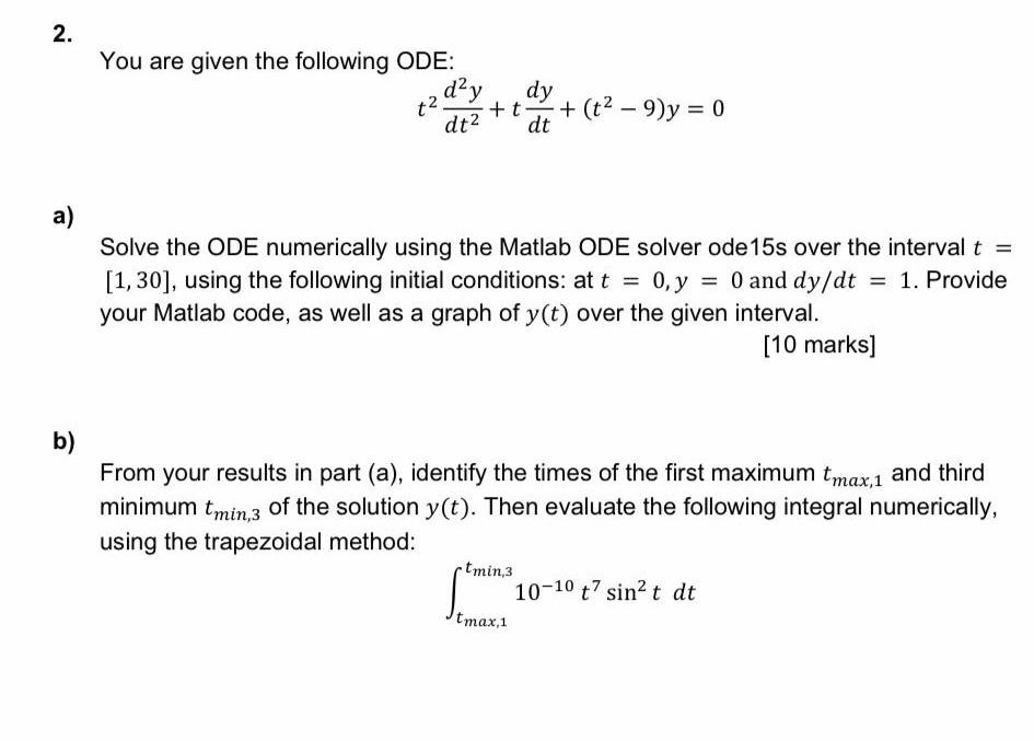 2. You are given the following ODE: dạy dy +t +(t2 - | Chegg.com