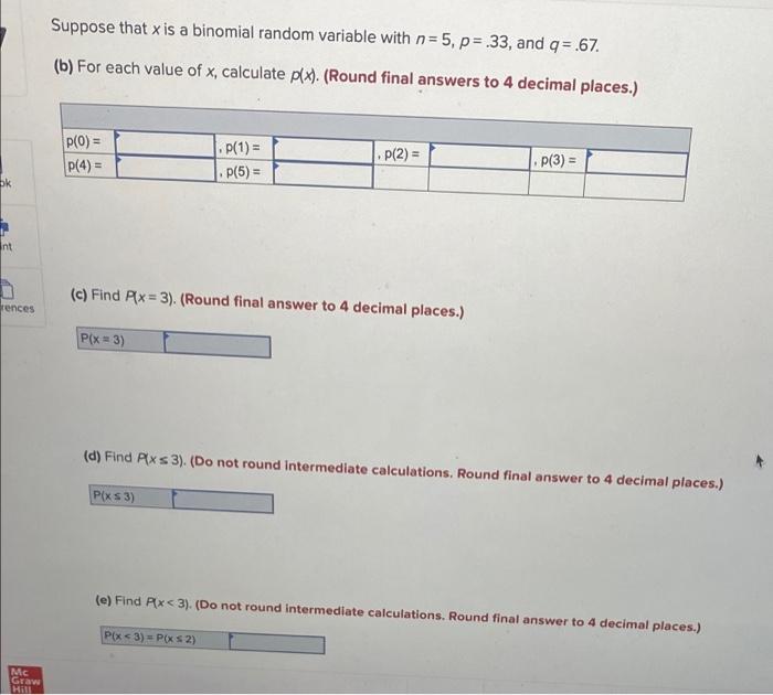 Solved Suppose that is a binomial random variable with n=5, | Chegg.com