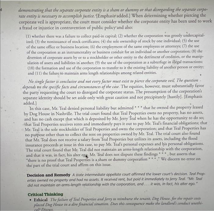 Solved Case 39.3 Dog House Investments, LLC v. Teal