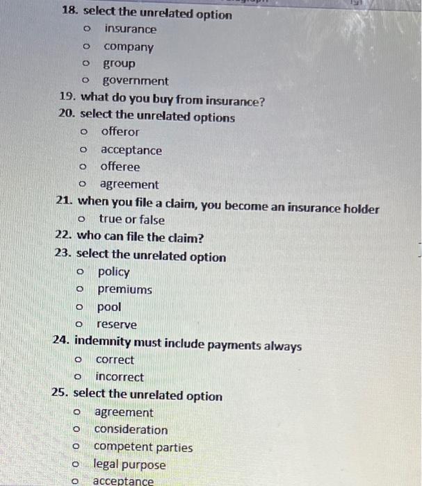 Solved Select the right options and give one word answer of | Chegg.com