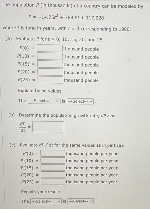Solved The population P (in thousands) of a country can be | Chegg.com
