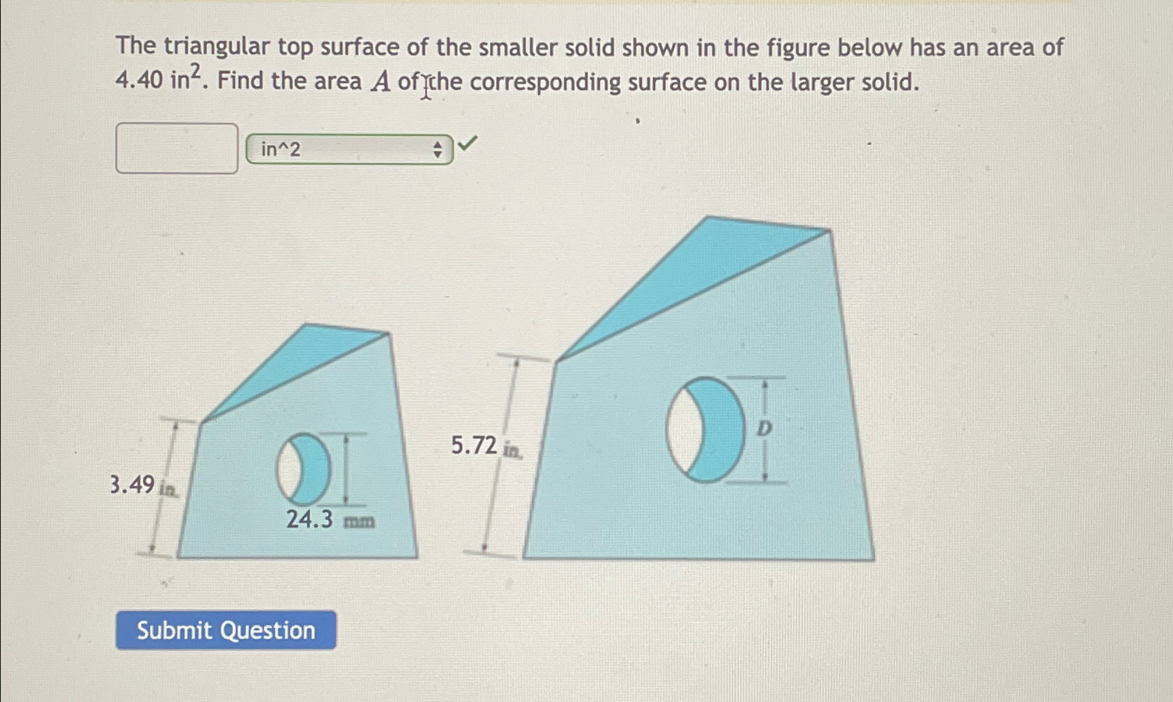 Solved The triangular top surface of the smaller solid shown | Chegg.com