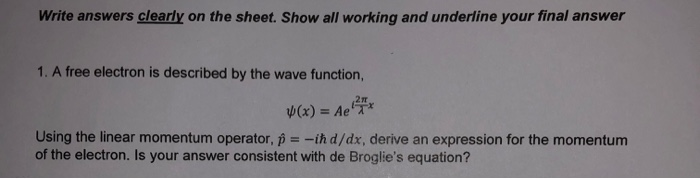 Solved A free electron is described by the wave | Chegg.com