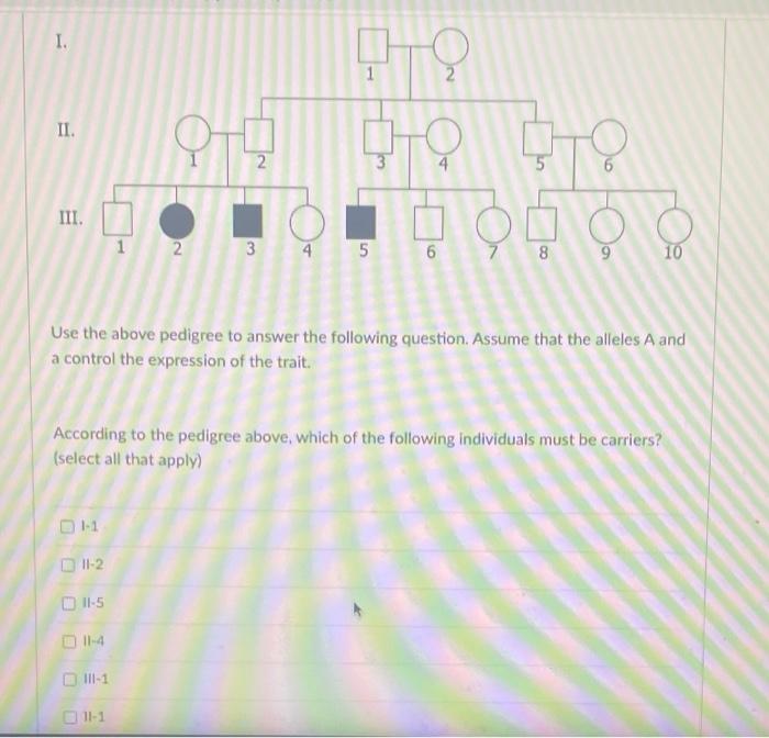Solved Use The Above Pedigree To Answer The Following | Chegg.com