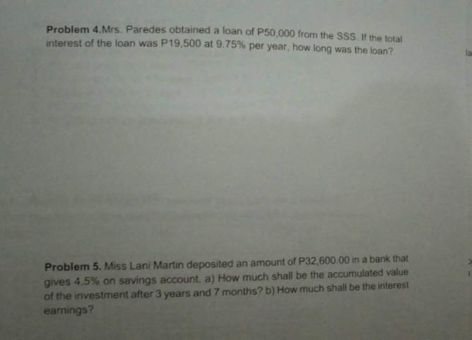 Solved Problem 4. Mrs. Paredes obtained a loan of P50,000 | Chegg.com