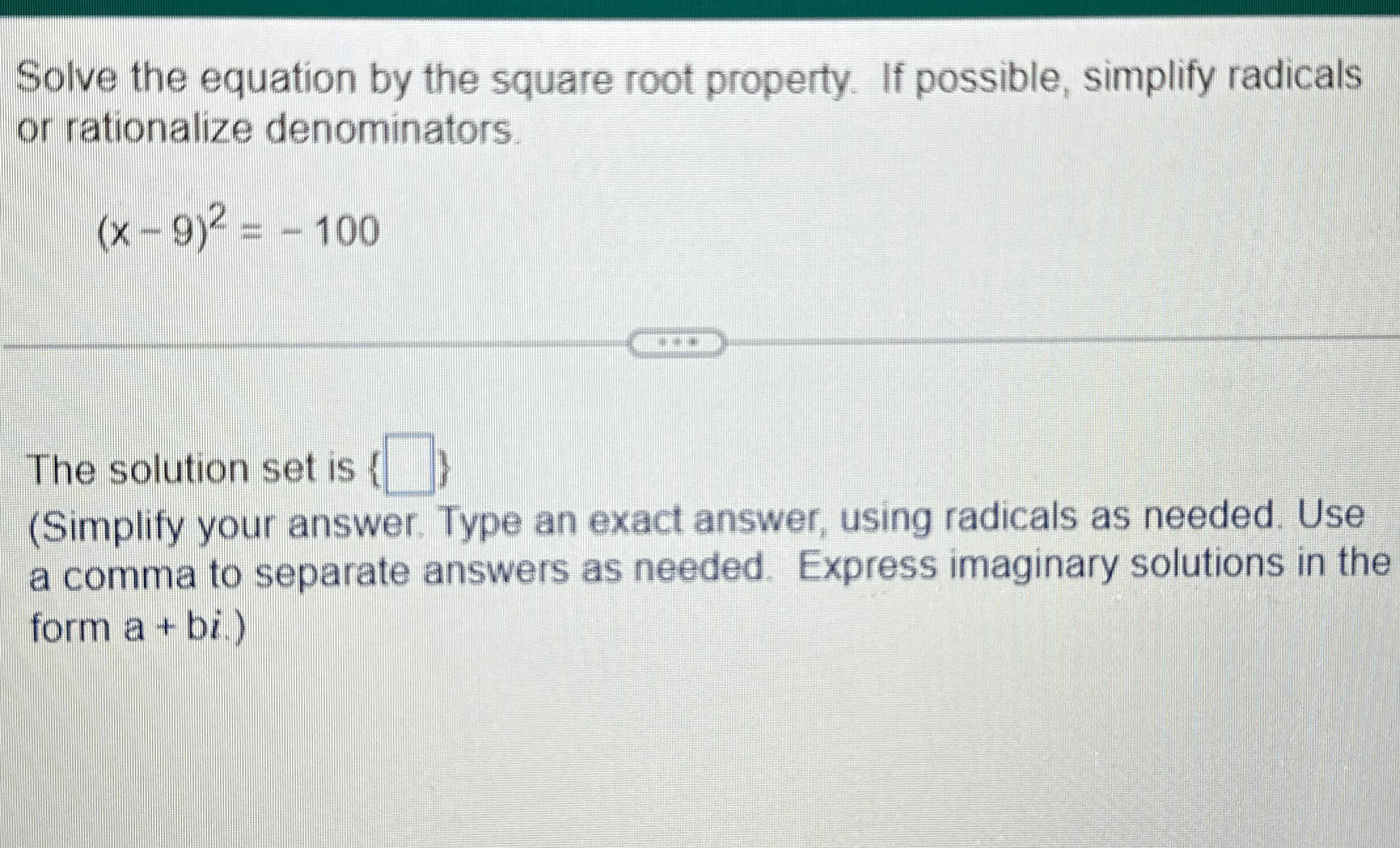Solved Solve the equation by the square root property. If | Chegg.com
