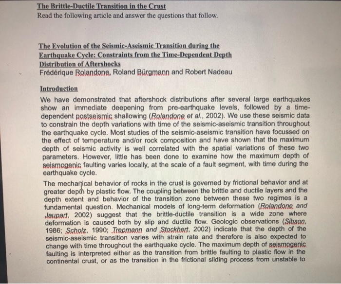 Solved The Brittle-Ductile Transition In The Crust Read The | Chegg.com
