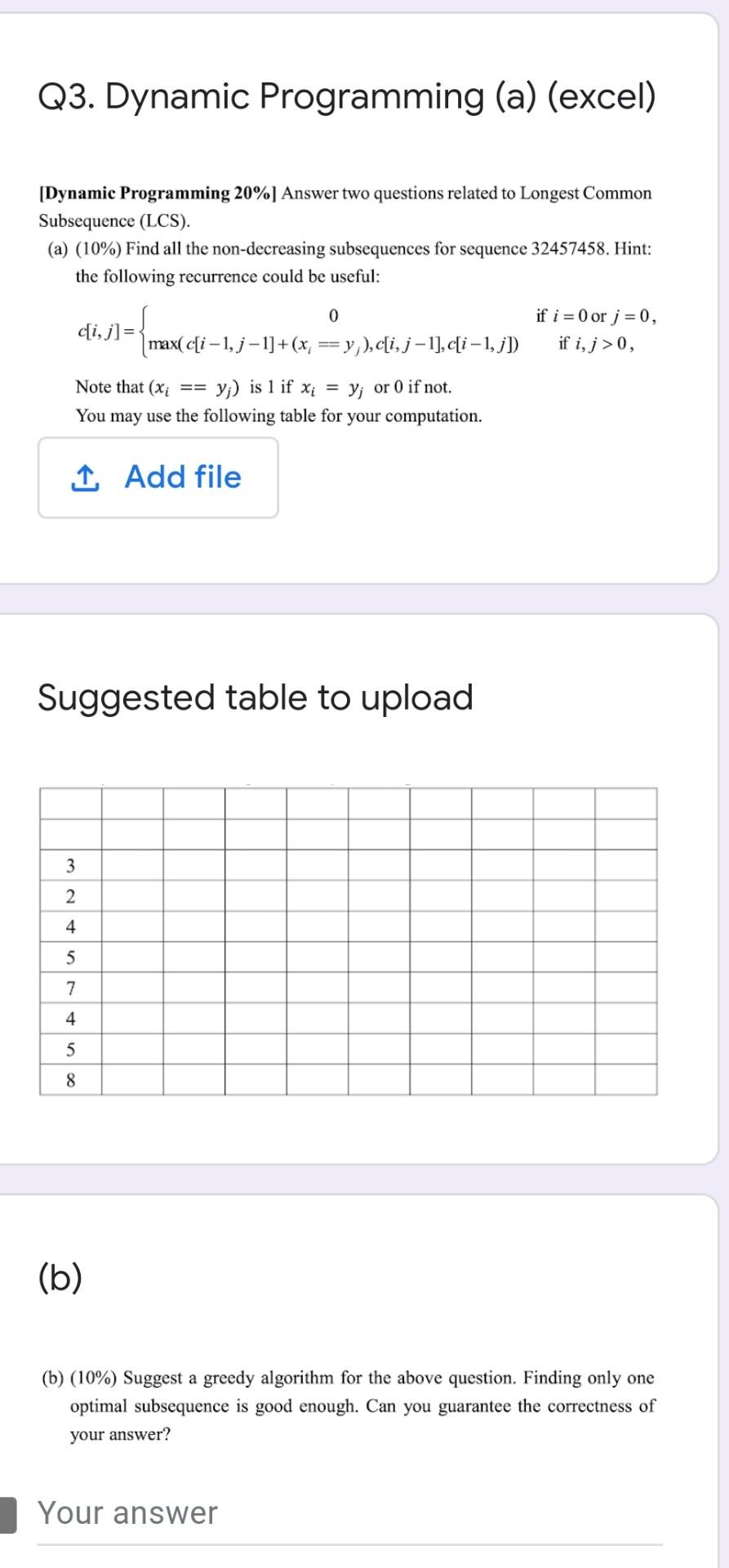 Solved Q3. Dynamic Programming (a) (excel) [Dynamic | Chegg.com