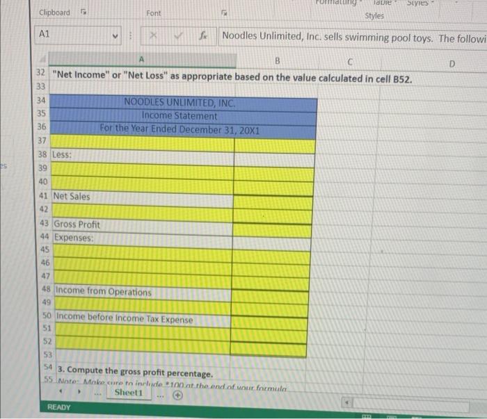 Net Income or Net Loss as appropriate based on the value calculated in cell B52.